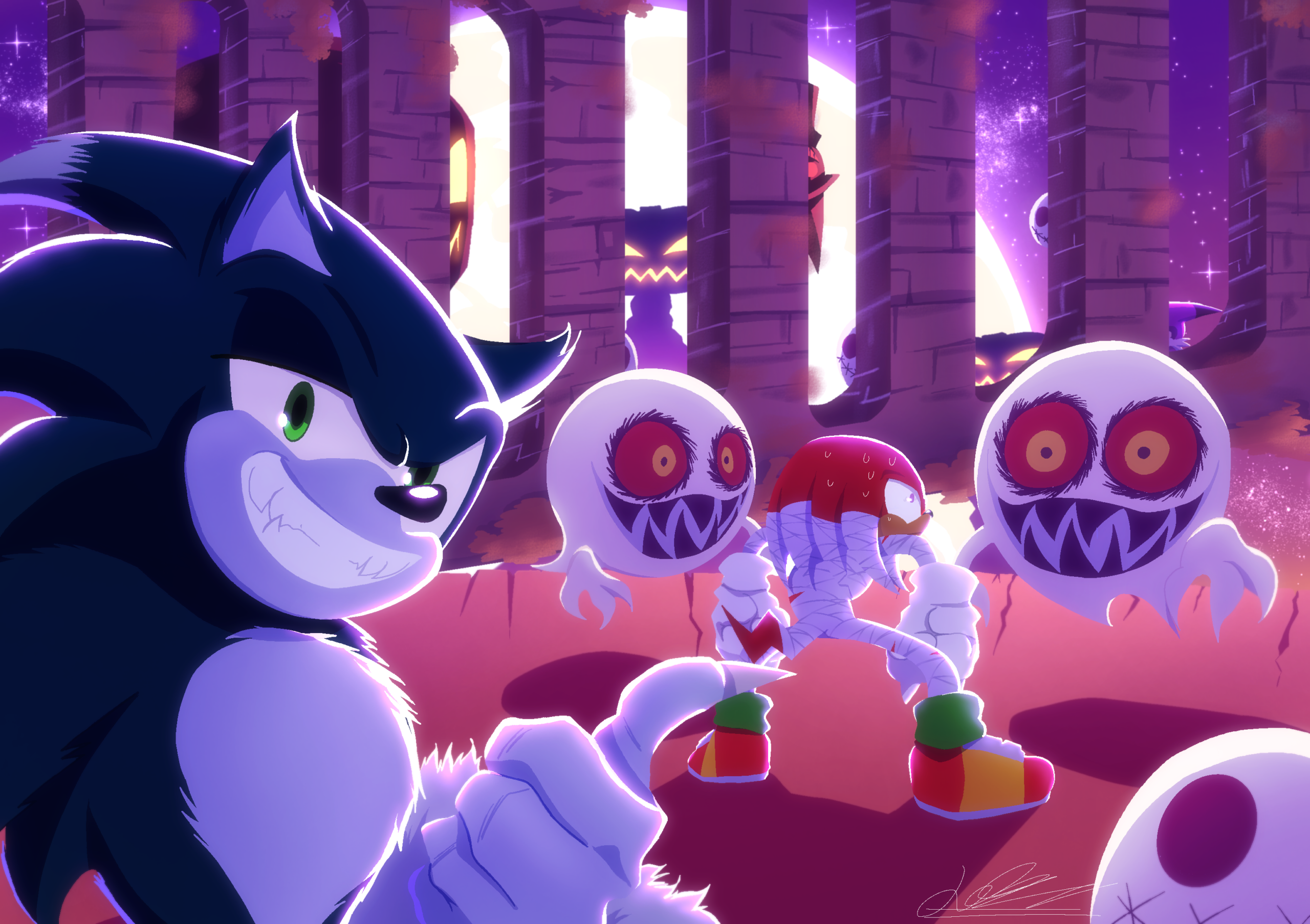 Knuckles and The Werehog in pumpkin hill