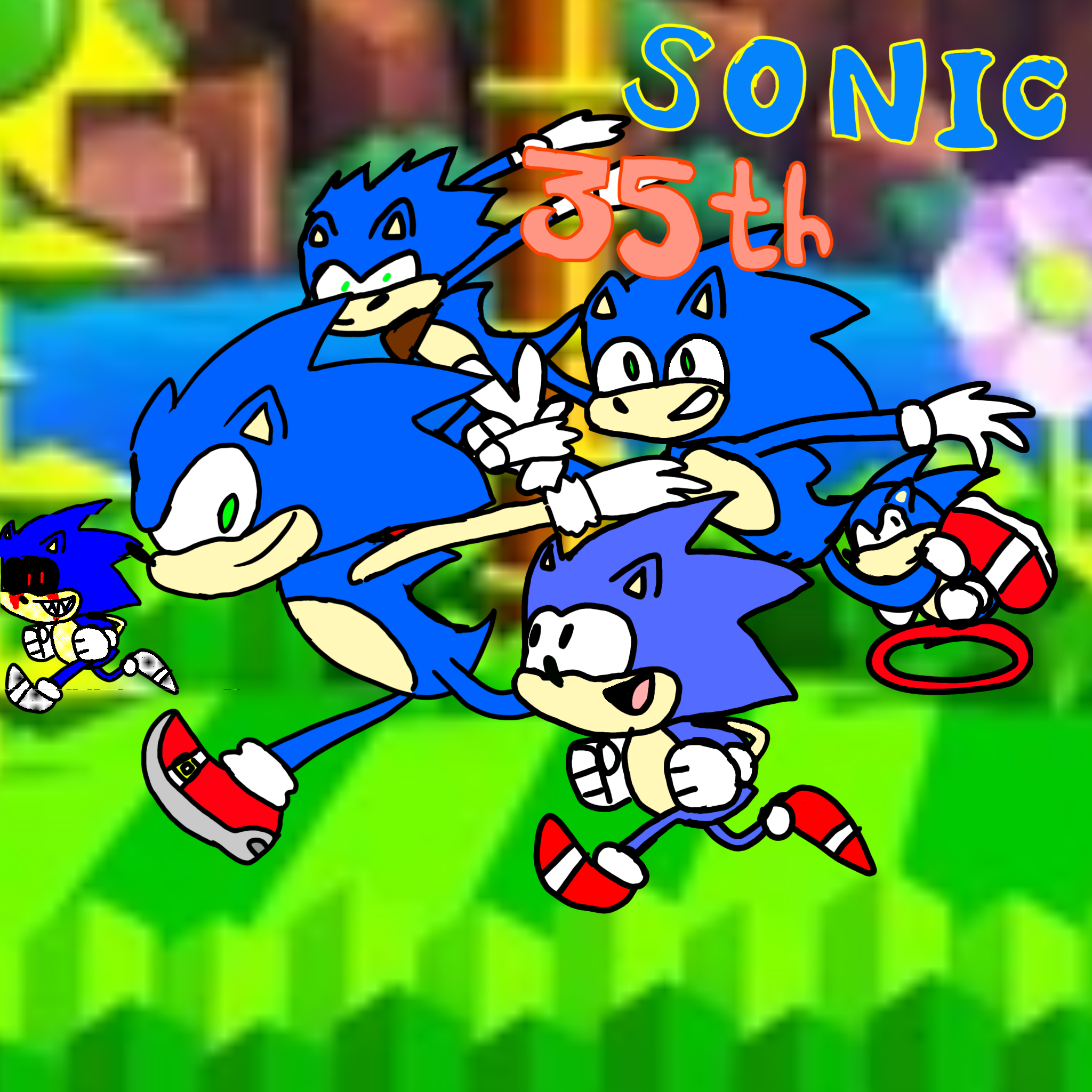 Happy 35th to my personal favorite video game series, sonic the hedgehog, art by me